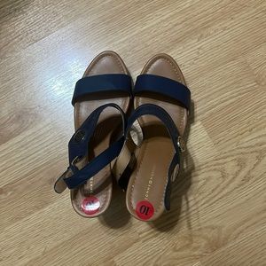 Tommy Hilfiger blue cork platform wedges